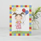 バルーン付きスティックフィギュアガール誕生日招待状 招待状 (スタンド正面)