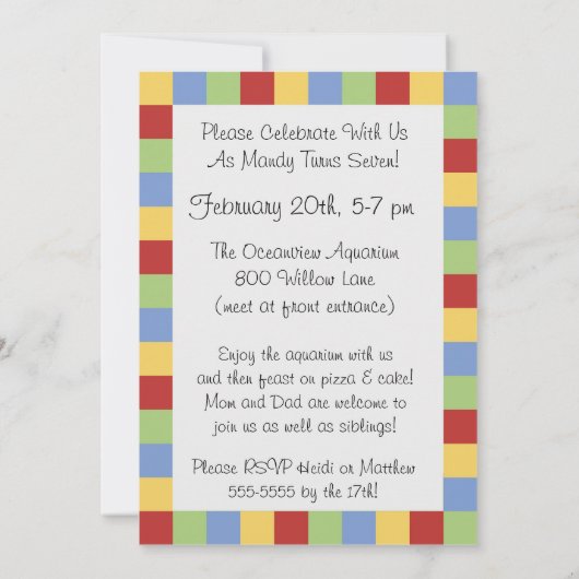 バルーン付きスティックフィギュアガール誕生日招待状 招待状 (裏面)