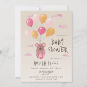 バルーン付きテディベアスケッチベビーシャワー 招待状 (正面)