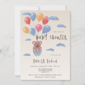 バルーン付きテディベアスケッチベビーシャワー 招待状 (正面)