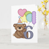 バルーン付きテディベア子供たち第六誕生日カード カード (黄色い花)