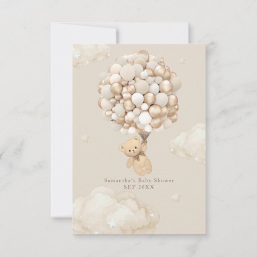 バルーン付きテディベア赤ちゃんシャワーが多く必要 サンキューカード (裏面)