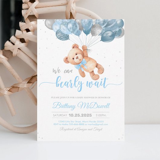 バルーン付きテディベア赤ちゃんシャワーベア 招待状