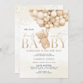 バルーン付きテディベア赤ちゃんシャワー招待状 招待状 (正面/裏面)