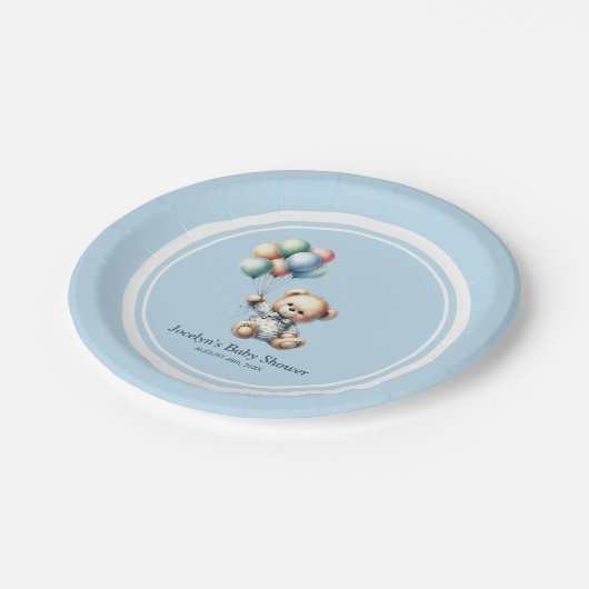 バルーン付きテディベア赤ちゃんシャワー紙プレート ペーパープレート (アングル)