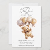バルーン付きテディベア赤ちゃんシャワー 招待状 (正面)