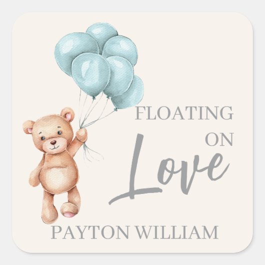 バルーン付きテディベア スクエアシール (正面)