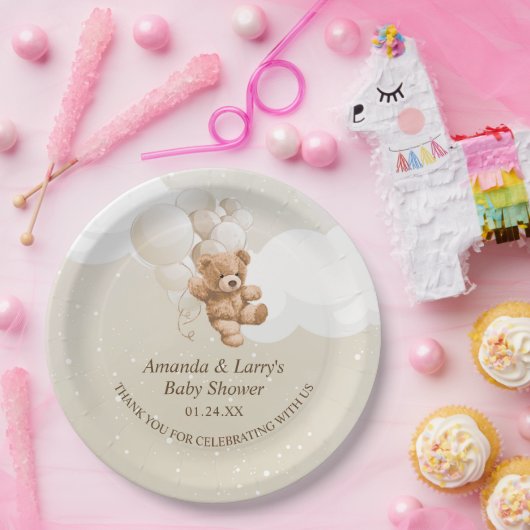 バルーン付きテディベア ペーパープレート (パーティー)