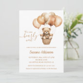 バルーン付きテディベアbohoニュートラルベビーシャワー 招待状 (スタンド正面)