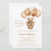 バルーン付きテディベアbohoニュートラルベビーシャワー 招待状 (正面/裏面)