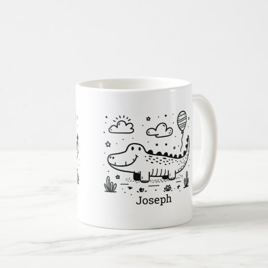 バルーン付きハッピーアリゲーター – かわいい子供部屋アート コーヒーマグカップ (正面右)