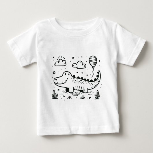 バルーン付きハッピーアリゲーター – かわいい子供部屋アート ベビーTシャツ (正面)