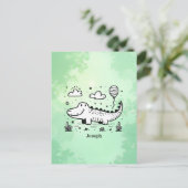 バルーン付きハッピーアリゲーター – かわいい子供部屋アート ポストカード (スタンド正面)