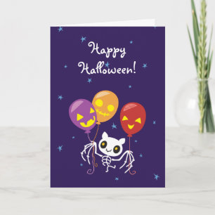 バルーン付きハロウィン飛んでいるこうもりの骨格 カード
