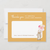 バルーン付きバニー黄色の赤ちゃんシャワー サンキューカード (正面)