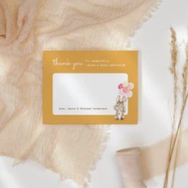 バルーン付きバニー黄色の赤ちゃんシャワー サンキューカード