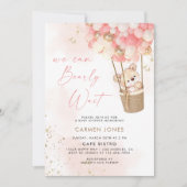 バルーン付きピンクテディベア赤ちゃんシャワー招待状 招待状 (正面)