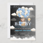 バルーン付きブラウンベアのデュアルカラー赤ちゃんシャワー 招待状 (正面)