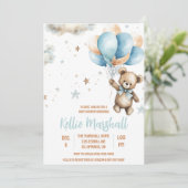 バルーン付きブラウン&ブルーテディベア赤ちゃんシャワー 招待状 (スタンド正面)