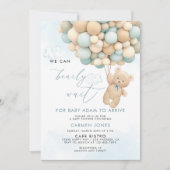 バルーン付きブルーテディベア赤ちゃんシャワー招待状 招待状 (正面)