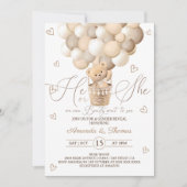 バルーン付きベア&ハート性別の表示 招待状 (正面)