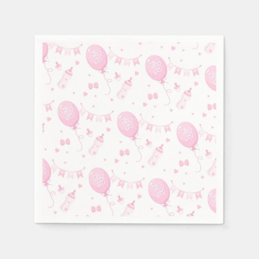 バルーン付きベビースワーガールペーパーナプキン スタンダードカクテルナプキン (正面)