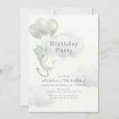 バルーン付きユキヒョウ灰色誕生日 招待状 (正面)