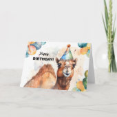 バルーン付きラクダとパーティー帽子ハッピーバースデー カード (正面)