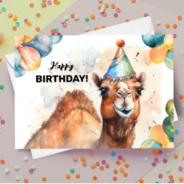 バルーン付きラクダとパーティー帽子ハッピーバースデー カード