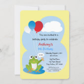 バルーン付きリリーパッドカエル誕生日 招待状 (正面)