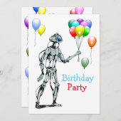 バルーン付きロボット誕生日招待状 招待状 (正面/裏面)