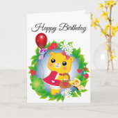 バルーン付き可愛いクマ誕生日カード カード (黄色い花)