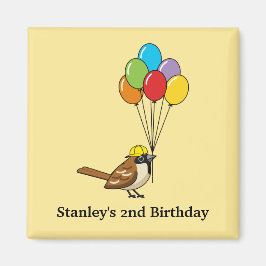 バルーン付き可愛いスパロー誕生日 |カスタマイズ マグネット