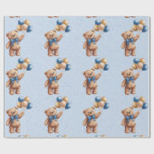 バルーン付き可愛いタンテディベア男の子ベビーシャワー ラッピングペーパー (フラット)