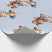 バルーン付き可愛いタンテディベア男の子ベビーシャワー ラッピングペーパー (角)