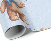 バルーン付き可愛いタンテディベア男の子ベビーシャワー ラッピングペーパー (ロールコーナー)