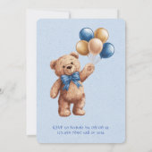 バルーン付き可愛いタンテディベア男の子ベビーシャワー 招待状 (裏面)