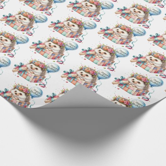 バルーン付き可愛いハリネズミ付きサプライズギフトボックス ラッピングペーパー (角)