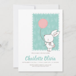 バルーン付き可愛いバニーラビット新生児 案内状