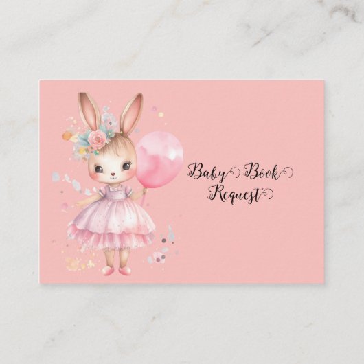 バルーン付き可愛いピンクのウサギベビーブックリクエスト エンクロージャーカード (裏面)