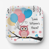 バルーン付き可愛いピンクのフクロウ&紙吹雪ベビーシャワー ペーパープレート (正面)