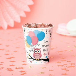 バルーン付き可愛いピンクのフクロウ&紙吹雪ベビーシャワー 紙コップ