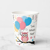 バルーン付き可愛いピンクのフクロウ&紙吹雪ベビーシャワー 紙コップ (裏面)