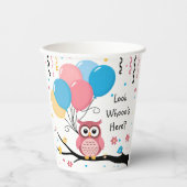 バルーン付き可愛いピンクのフクロウ&紙吹雪ベビーシャワー 紙コップ (正面)