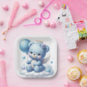 バルーン付き可愛いブルーベビーテディベア ペーパープレート (パーティー)