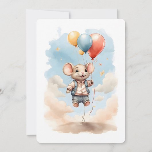 バルーン付き可愛いマウス誕生日パーティー 招待状 (裏面)