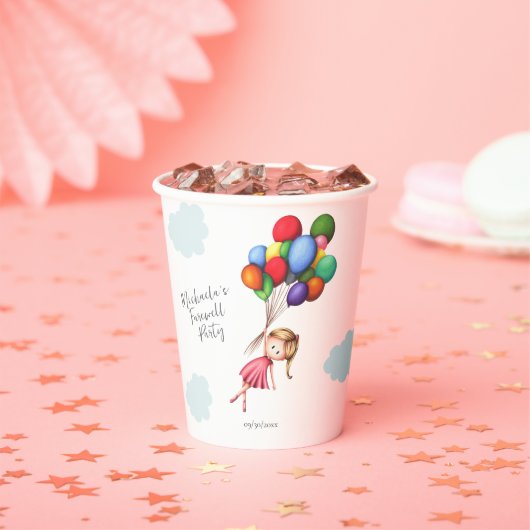 バルーン付き可愛い女の子別れパーティー 紙コップ (インサイチュ)