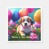 バルーン付き可愛い子犬 – 誕生日 スタンダードカクテルナプキン (正面)