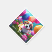 バルーン付き可愛い子犬 – 誕生日 スタンダードカクテルナプキン (角)