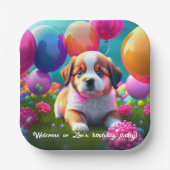 バルーン付き可愛い子犬 – 誕生日 ペーパープレート (正面)